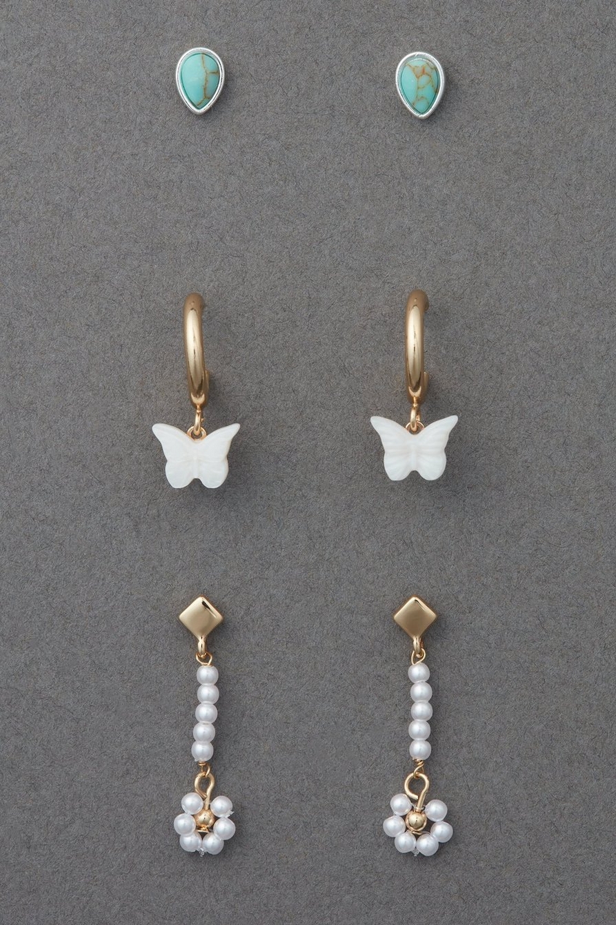 pearl and butterfly earring trio
